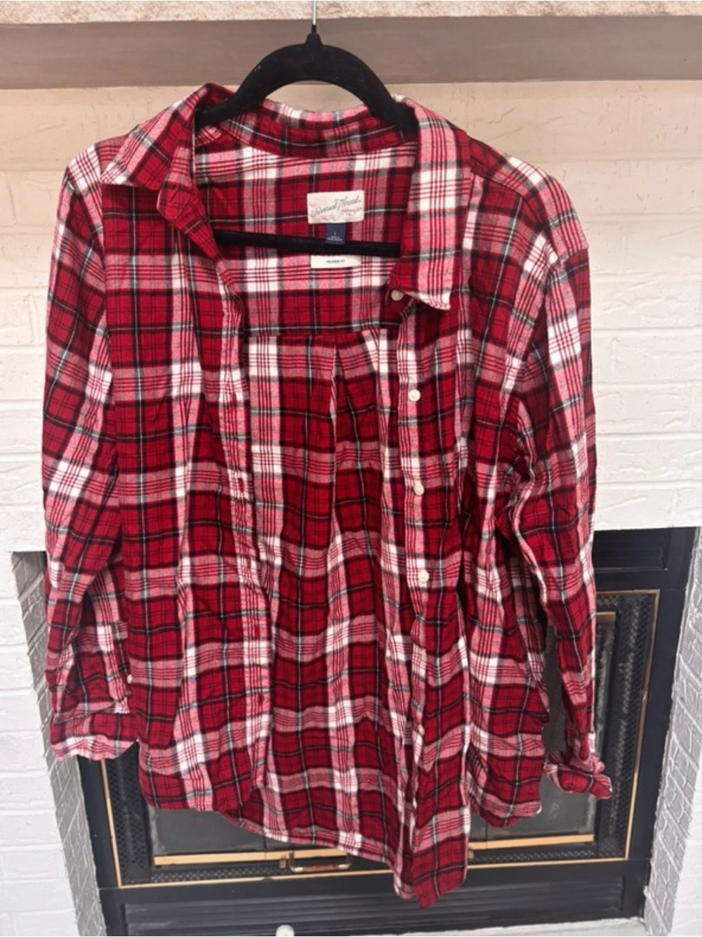Red Plaid Flannel Button-Up Shirt for Men